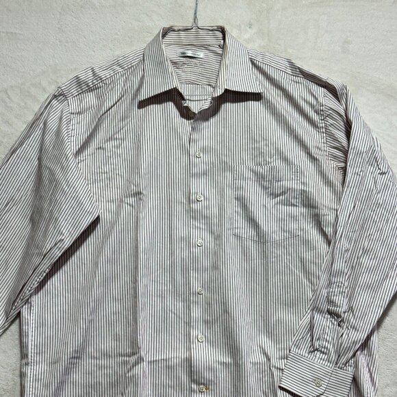 Jack Lipson Signature Shirt Long Sleeve White Striped Woven in Italy Mens 17L - Picture 2 of 13